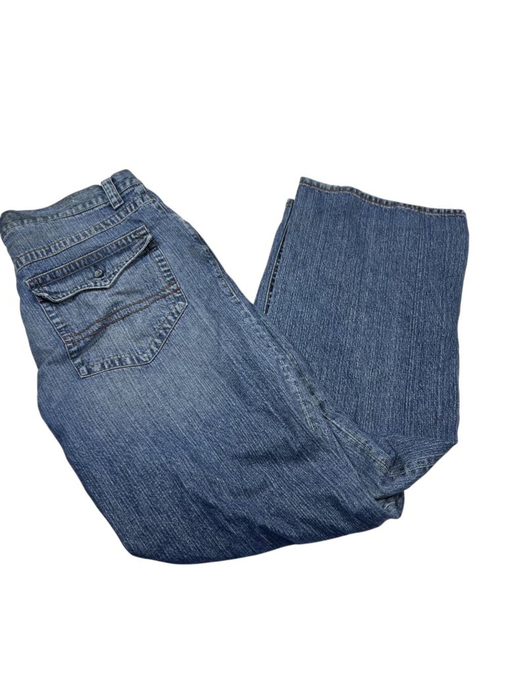 Y2K Anchor Blue Mens Blue Denim Baggy Wide Leg Jeans Size 36x32 Flap Pockets